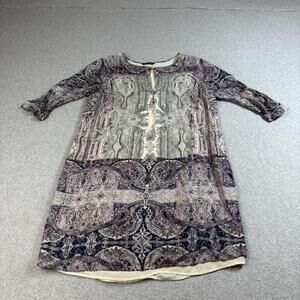 Mossimo Dutti Dress Womens 10 US 42 EU Purple Cream Paisley Lined Shift Portugal